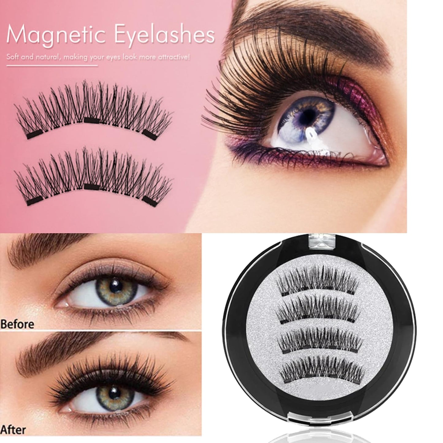 EONFAVE Magnetic Eyelashes Natural Look - Magnetic Lashes No Glue or Eyeliner Needed - Magnetic False Eyelashes with Applicator - Natural Look Reusable Magnetic Eyelashes - Easy to Wear and Remove