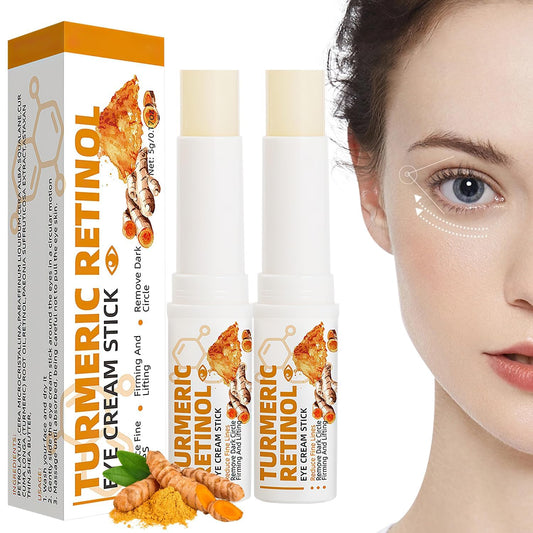 agctrler 2 Pieces Turmeric Eye Cream Stick, Turmeric Retinol Eye Balm Pen, Retinol Eye Cream, for Dark Circles and Wrinkles, Reduces Puffiness, Fine Lines and Eye Bags, for All Skin Types