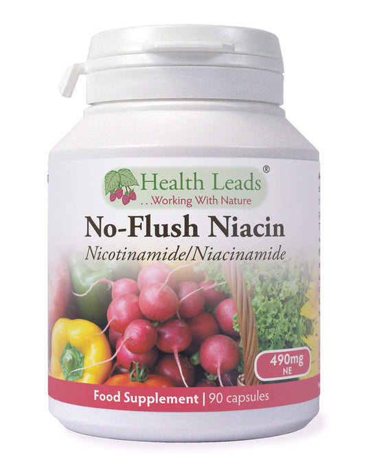 No-Flush Niacin 490mg x 90 Capsules, Nicotinamide/Niacinamide - Flush Free Form of Vitamin B3/Niacin,Magnesium Stearate Free & No Nasty Additives, Vegan, Made in Wales