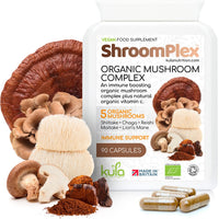 Kula Nutrition ShroomPlex Organic Mushroom Complex - Immune Boosting Mushroom Blend - 90 High Strength Vegan Capsules with Lions Mane, Shiitake, Chaga, Maitake and Reishi - Plus Organic Black Pepper & Vitamin C