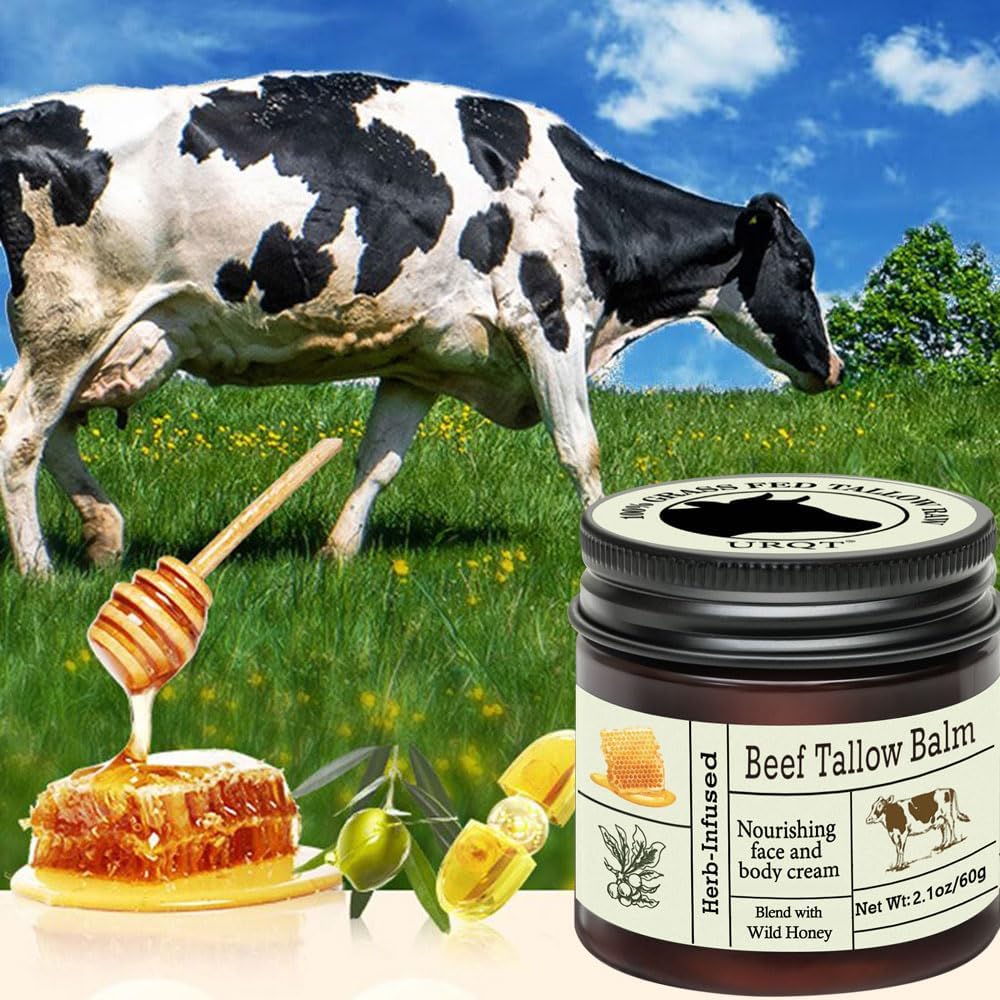 HOPHAT Beef Tallow Honey Balm - Beef Tallow for Skin, Deeply Nourishing Organic Grass Fed Tallow Balm, Beef Tallow Cream for Face & Body, Moisturizing Skin Care Cream for Dry Skin (Colour, A)