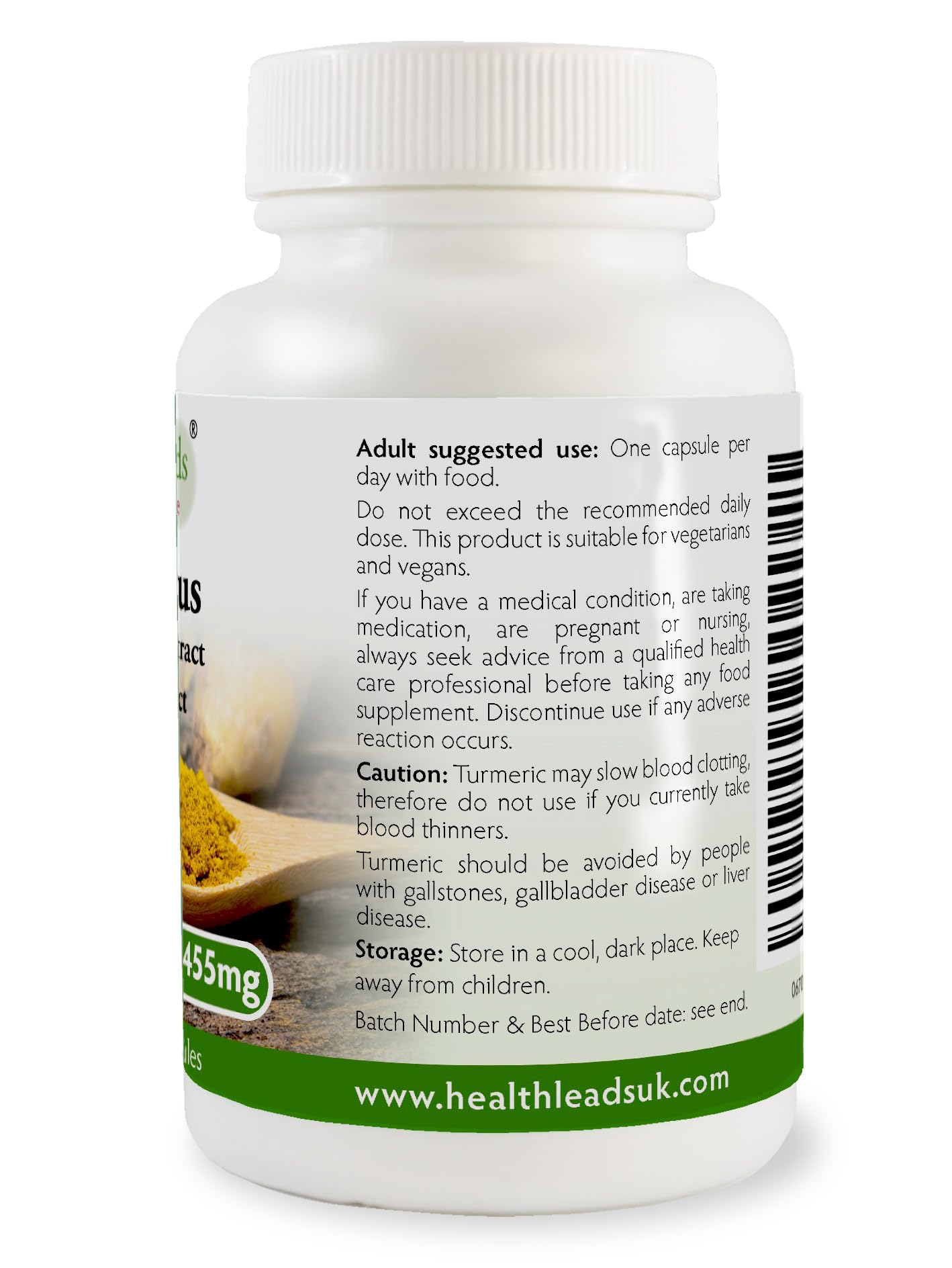 Health Leads ...Working With Nature Turmeric Capsules 1455mg with Curcumin and Black Pepper (3 Month Supply) High Strength Active Extracts | Clean British Supplements
