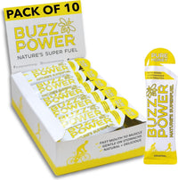Buzz Power Honey Energy Gels for Running with 25g Carbohydrate (10 Pack) - Natural Running Gels with Performance Electrolytes, Glucose & Fructose for Endurance Athletes and Outdoor Activities