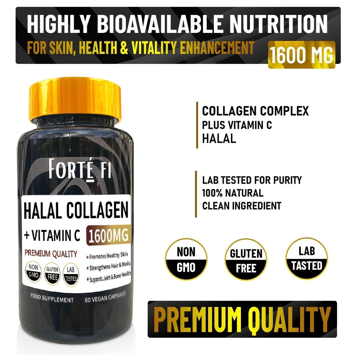 Generic Halal Collagen - Complex with Vitamin C – Supports Skin, Hair, Joint Health - Collagen Halal- 1600mg per Serving