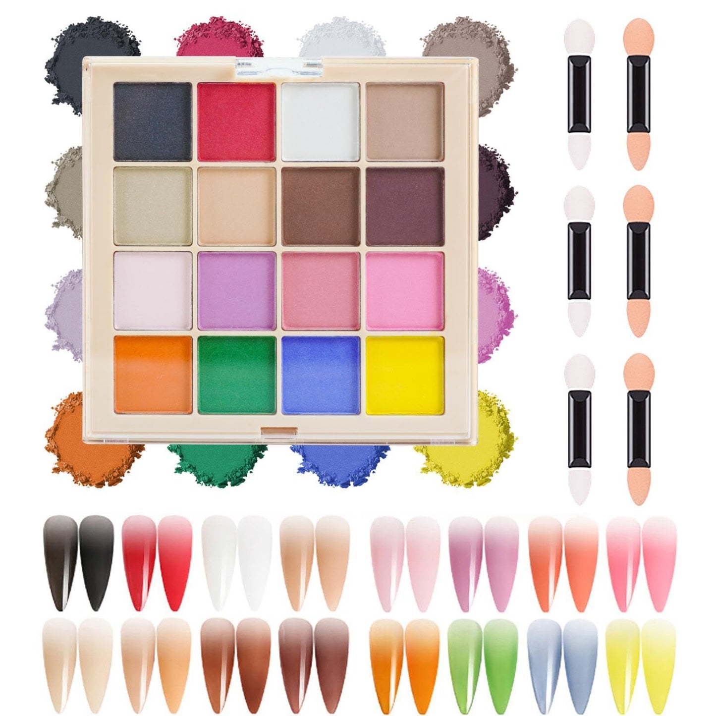 MKNZOME 16 Colours Nail Pigment Powder, Chrome Nail Powder【2024 Upgrade】Yellow Pink White Nail Art Palette for Nail Design, Nail Art Body and Crafts Salon Home Use