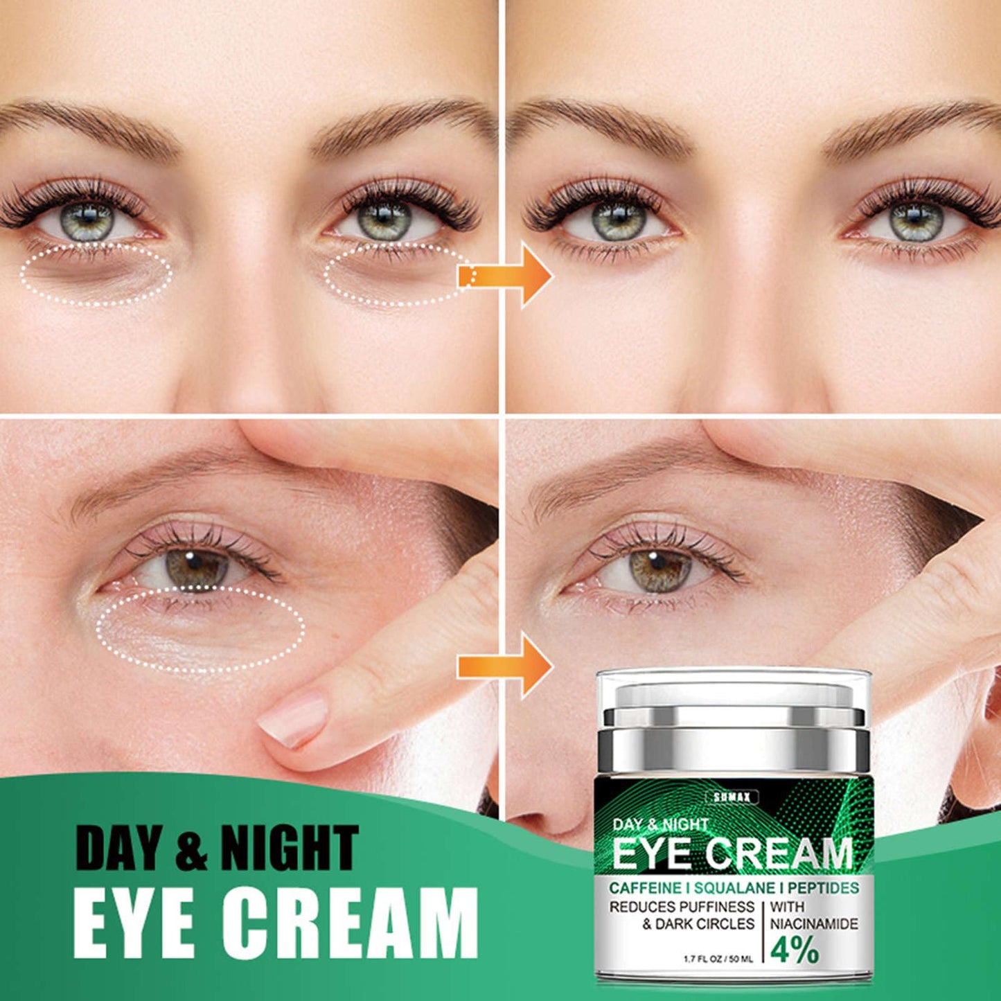 QIEEUMIN Caffeine Eye Cream for Dark Circles and Puffy Eyes with 4% Niacinamide Anti-Aging Collagen Eye Cream for Wrinkles Deeply Nourishing Skin Tightening 50ml
