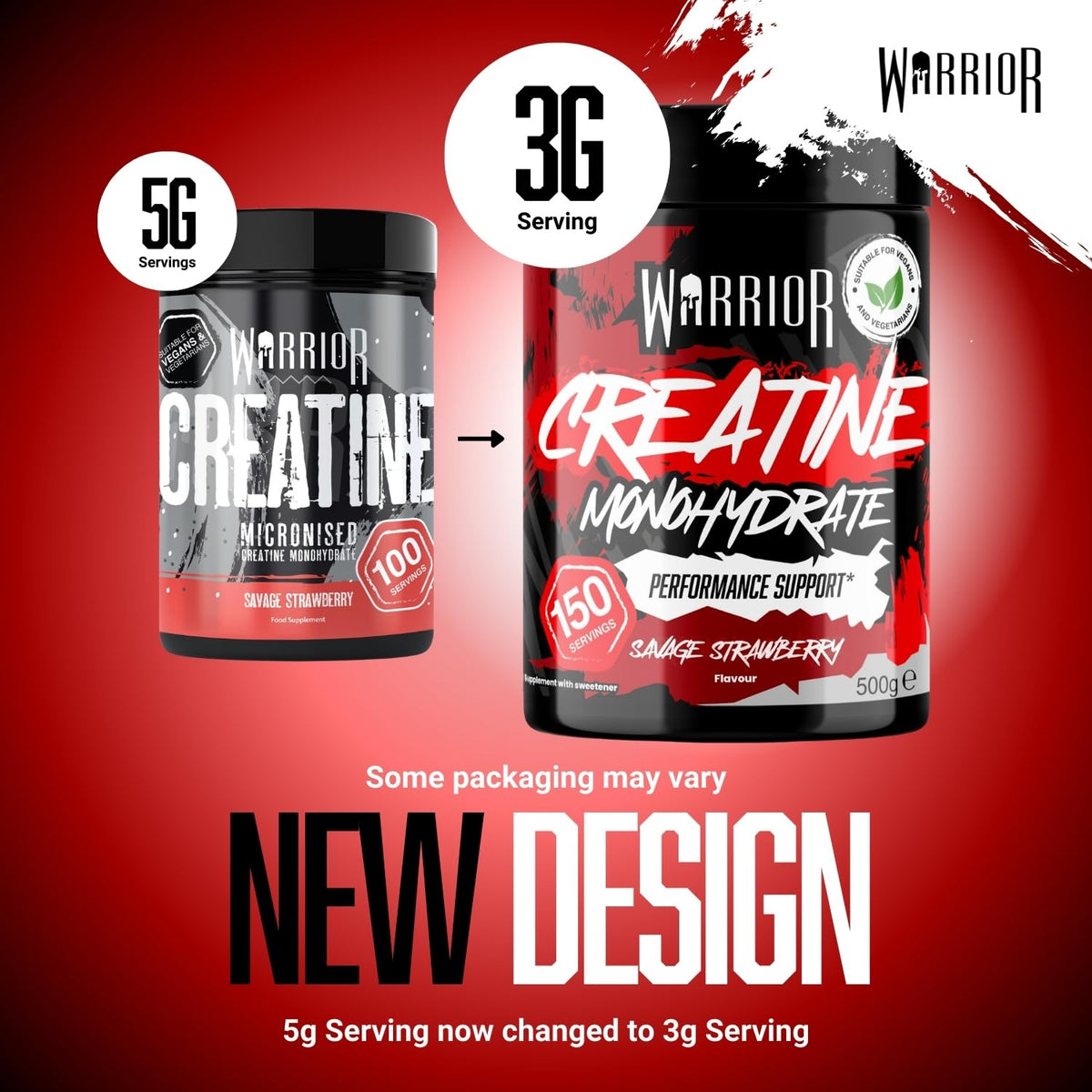 Warrior Flavoured Creatine Monohydrate Powder 500g (150 Servings) – Creatine Powder Drink, Creatine for Performance, Strength & Recovery (Not Creatine Gummies or Tablets) – Savage Strawberry