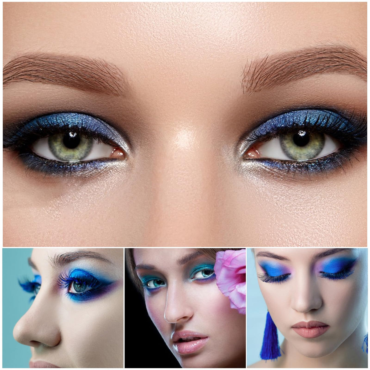 Fychuo Blue Eyeshadow Palette Glitter Eyeshadow Royal Blue Eye Shadow Pallets for Women Navy Blue Eyeshadow Sparkle 9 Colors Eye Makeup Shiny Shimmer Waterproof Palettes