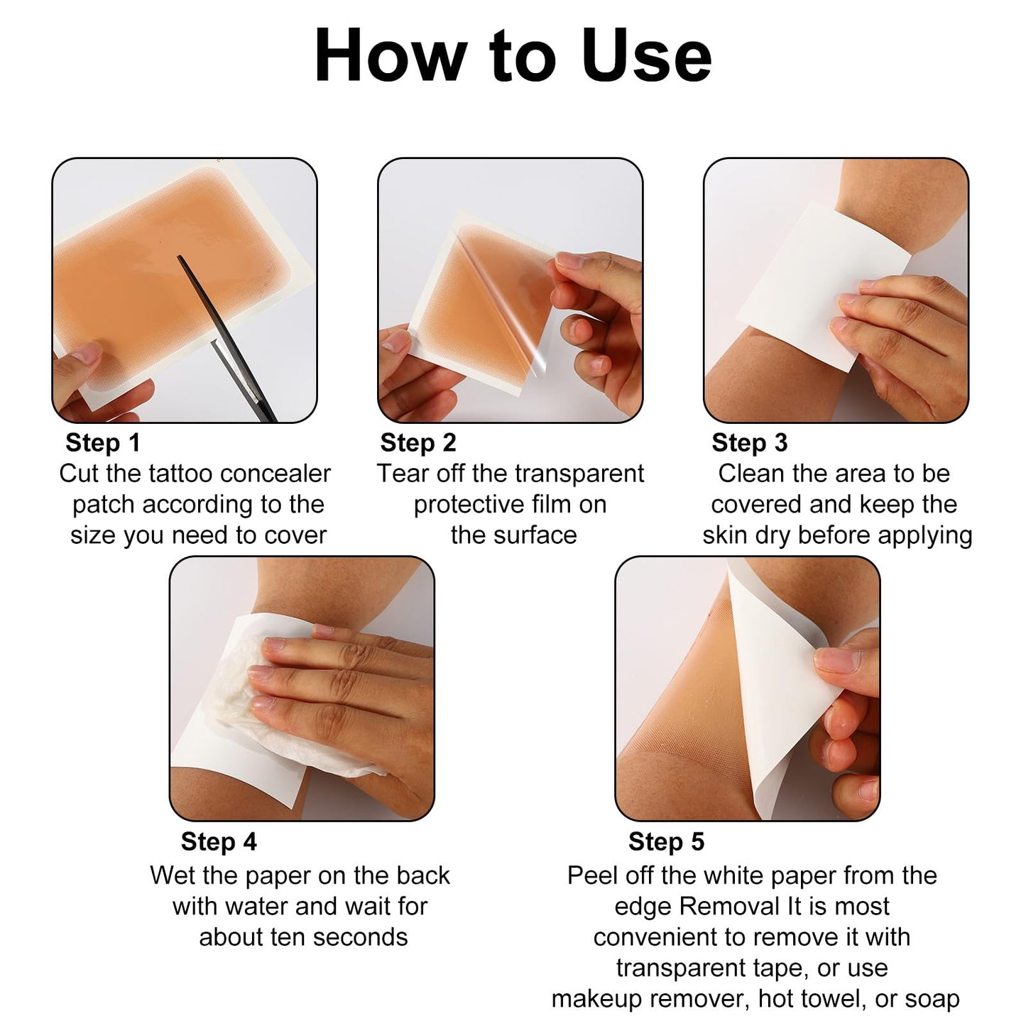 Lyreh 8pcs Tattoo Cover Sticker, 5.12x3.35in Waterproof Patch Sweat-Proof Invisible Ultra-Thin Second Skin Tattoo Cover Up Tape Concealer Sticker for Covering Scar and Birthmarks(Skin Color)