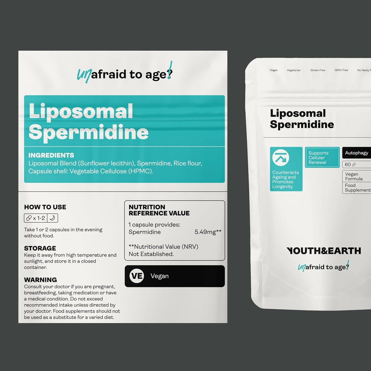 Youth & Earth Liposomal Spermidine | 60 Capsules of Spermidine Supplements for Hair Growth, Autophagy & Nail Growth
