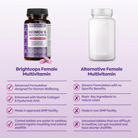 Brightcaps Women's Multivitamins and Minerals Enhanced with Collagen & Hyaluronic Acid - 27 Key Essential Ingredients | 60 Tablets | Gluten Free