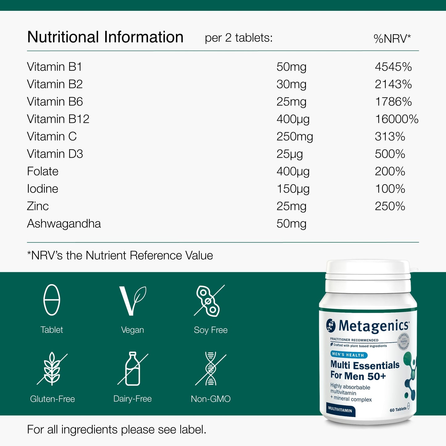 Metagenics Multi Essentials for Men 50+ - High Strength Blend of Key Nutrients - 60 Capsules