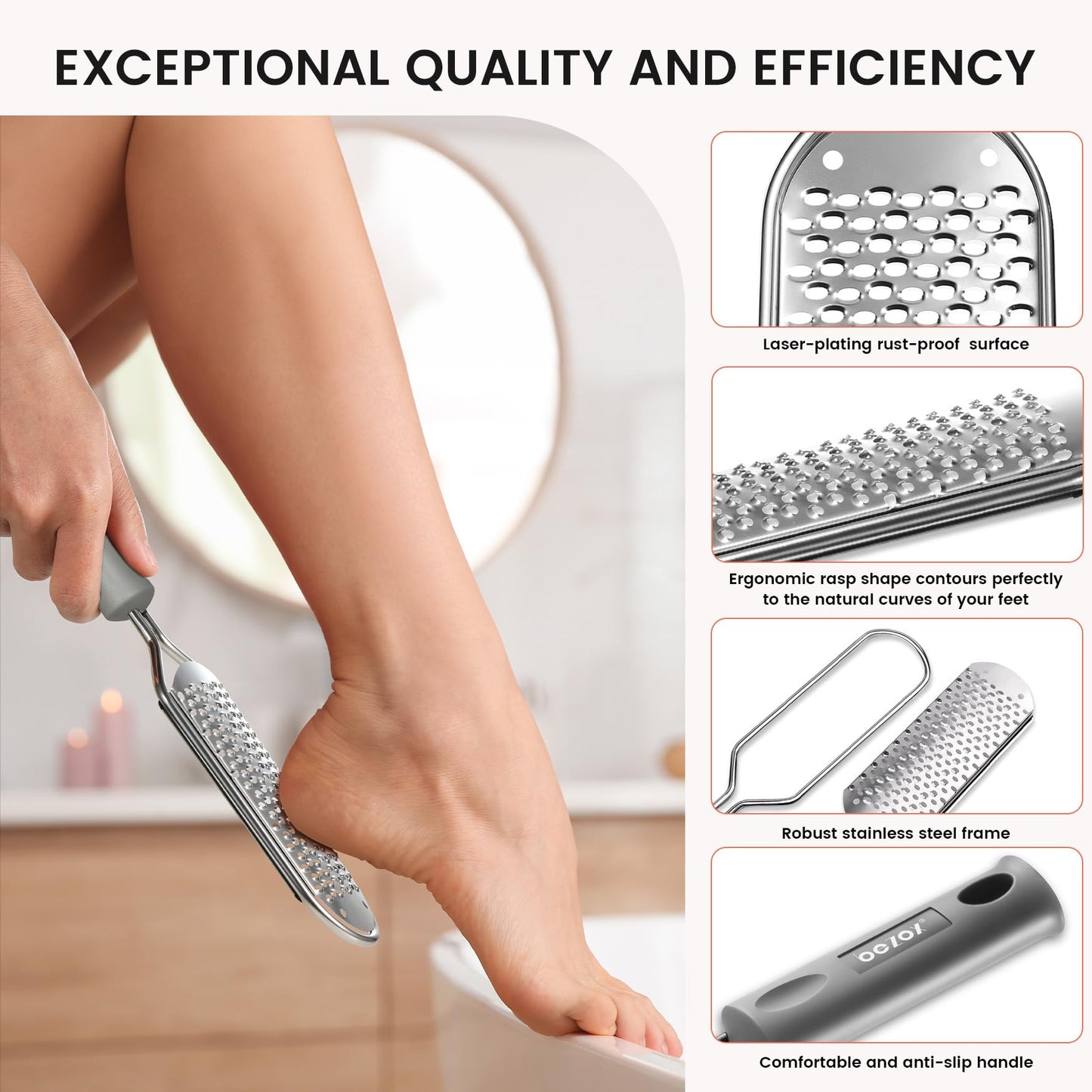 BEZOX Pedicure Foot File Foot Scraper For Hard Skin (XL Size) -Hard Skin Remover Used on Wet or Dry Feet- Huge Plane Surface Foot scrubber For Soft & Smooth Heels(Grey)