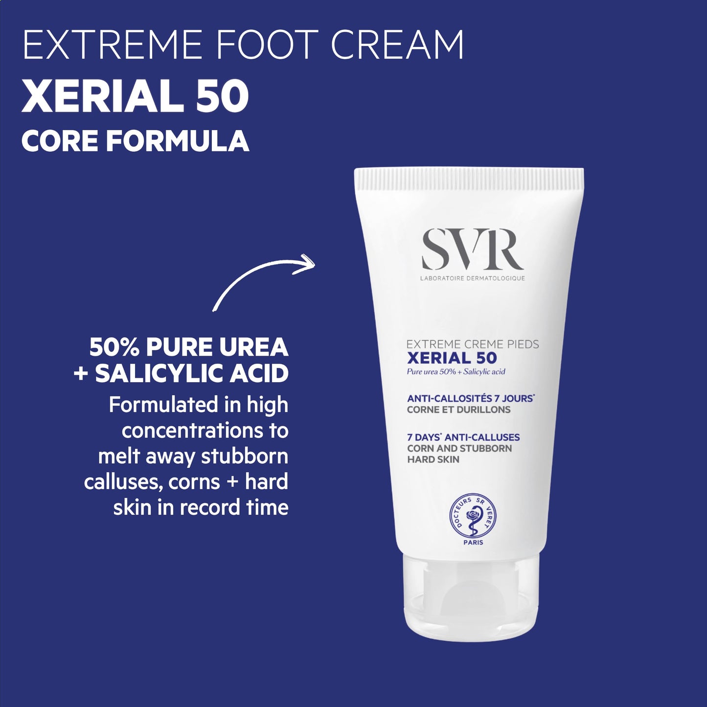 SVR XERIAL 50 Extreme - Urea Foot Cream for Cracked Heels and Severely Dry Skin Prone to Corns and Calluses, Eliminates Dead Cells + Roughness, 24hr Hydration, 50ml