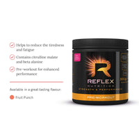 Reflex Nutrition Reflex Pre Workout Powder 3000 mg Citrulline Malate 1600 mg Beta-Alanine 125 mg Caffeine Plus B Vitamins and Electrolytes (Fruit Punch) (300 g)