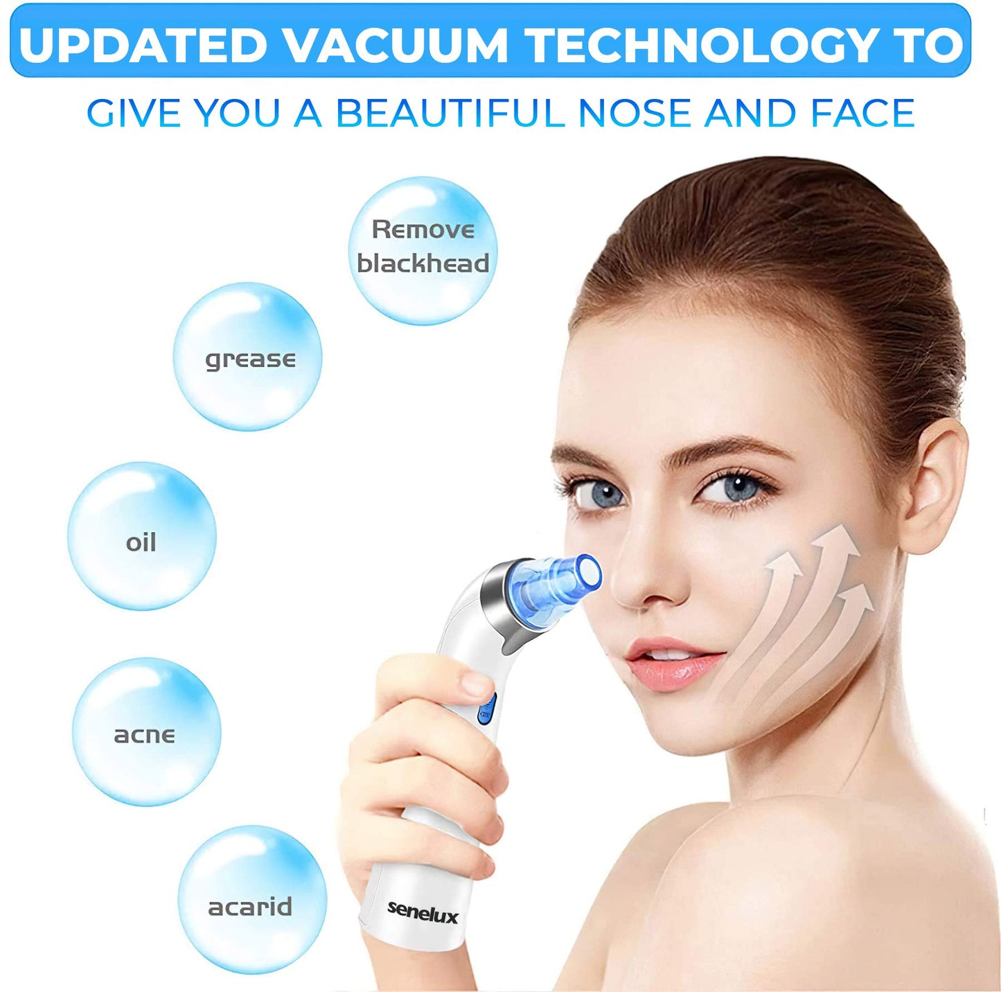 Senua Senelux Blackhead Remover Vacuum Pore Cleaner Acne Comedone Extractor Face Pore Vacuum Blackhead Remover Tool Facial Pore Cleanser with 5 Adjustable Suction Power and 4 Replacement Probes - Blue