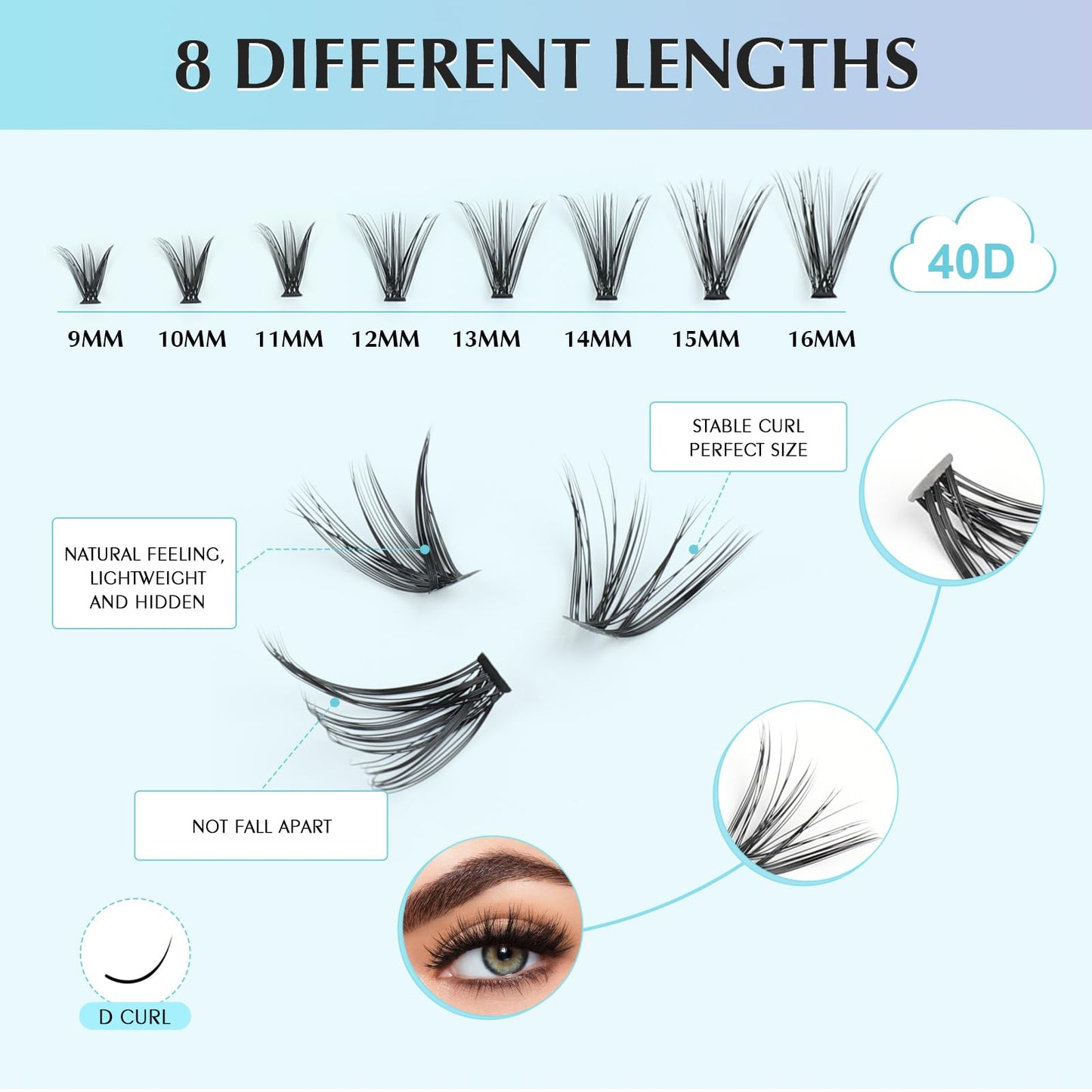 Oreola Cluster Lashes 240 Pieces Individual Eyelashes Natural Look 9-16MM