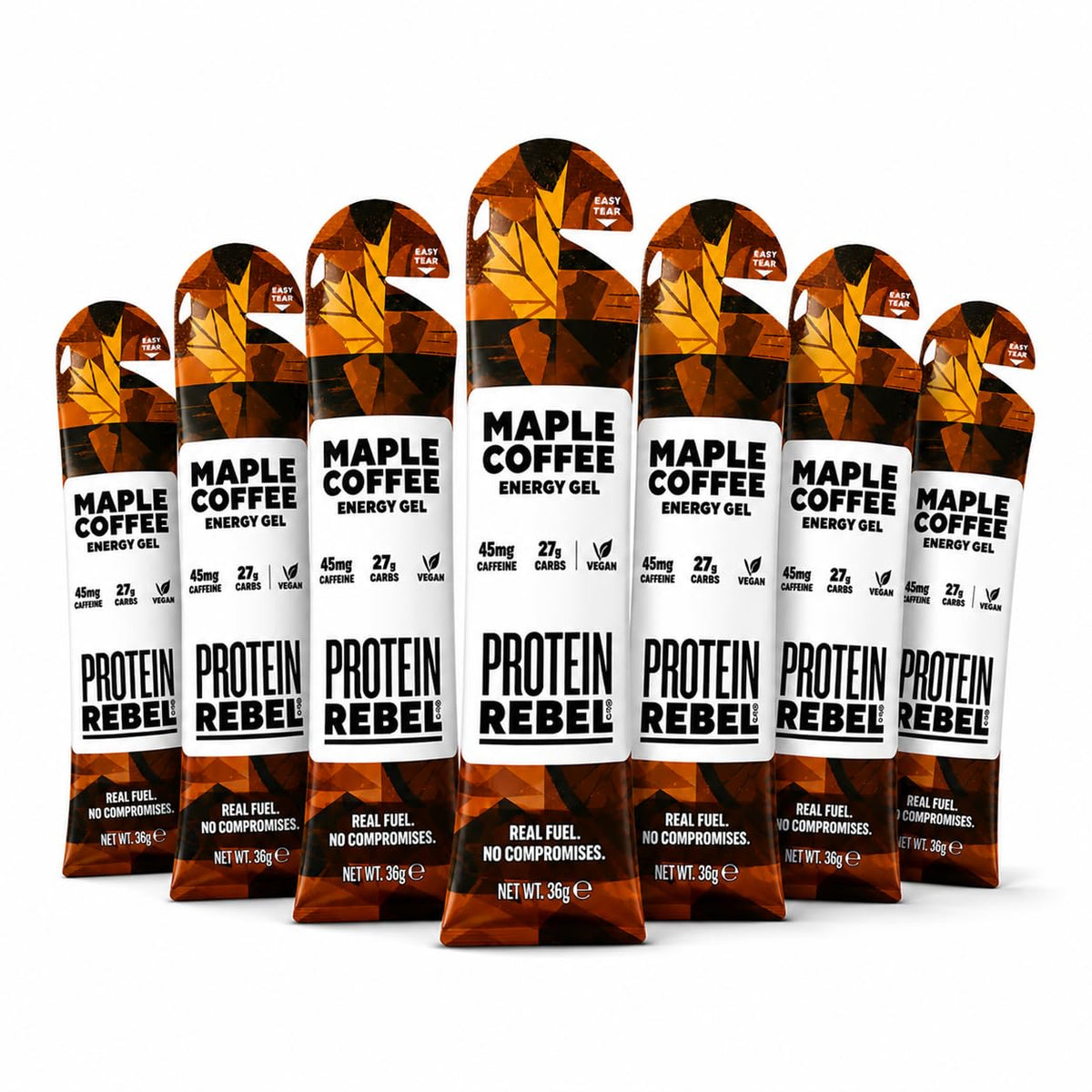 Maple Coffee 100% Natural Caffeine Energy Gels for Running, Cycling & Endurance - Easy to Digest Running Gels - 27g Carbs, 45mg Caffeine, Electrolytes (7 Sachets) by Protein Rebel