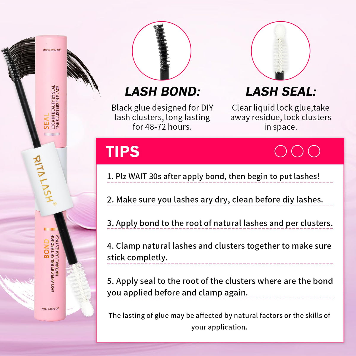 RITALASH Lash Extension Kit 400Pcs,DIY Lash Clusters Kit 8-16mm Cluster Lashes Fluffy Eyelash Clusters Lash Bond And Seal,Lash Remover,Tweezers For Clusters Eyelash Extensions(60D+100D Cluster Kit)