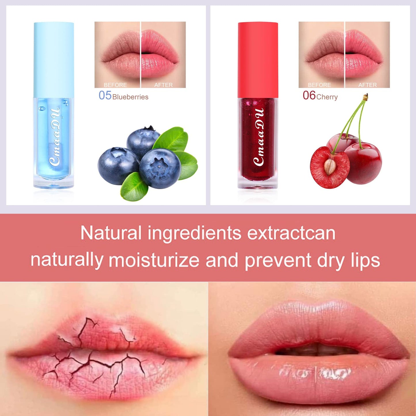 Mrettick Hydrating Lip Glow Oil 6 Pack Moisturizing Lip Balm Fruit-Flavored Lip Gloss Set Lip Care Kit