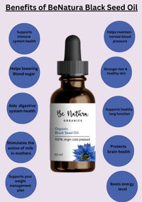 Be Natura Organics Blackseed Oil 50ml - organic coldpressed in Germany, premium Egyptian black cumin seeds (Nigella sativa) oil - high content of linoleic acid
