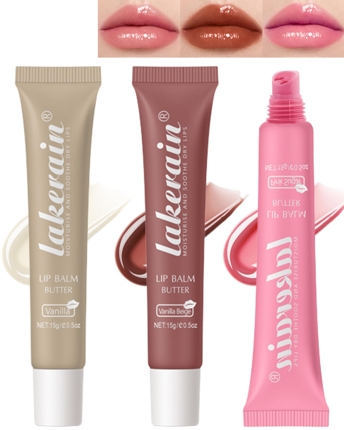 Lestpola Hydrating Tint Lip Butter Balm-3 Colors Clear Pink Brown Shine Glossier Lip Gloss, Jelly Lip Balm for Dry Lips, Long Lasting Moisturizing Non-Sticky Glow Reviver Fat Lip Care Oil, Gift for Women-Set A