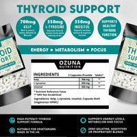 OZUNA NUTRITION Thyroid Support Supplement - 60 Vegetarian Capsules - with Myo inositol, L-Tyrosine & Natural Iodine from Kelp - Energy & Focus Formula - UK Made - 1 Month Supply