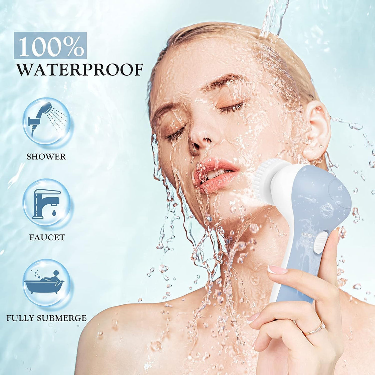 COSLUS Facial Spin Brush Face Cleansing: 7 in 1 Electric Exfoliator Spinning Cleanser Device Waterproof Face Gentle Cleansing Exfoliating Scrubbing Skin Care for Women Men Teenage Girls Set-Blue