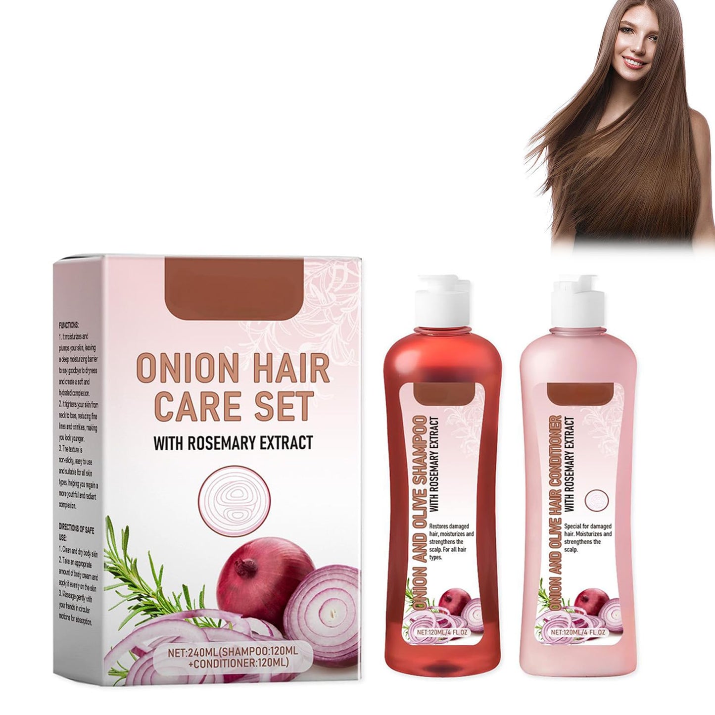 Bploar Onion And Olive Shampoo Conditioner Set, Onion Rosemary Shampoo Set for Hair Growth & Volume, Hair Care Shampoo & Conditioner Set - 120 ml Duo Against Hair Loss for Stronger, Thicker, Longer Hair