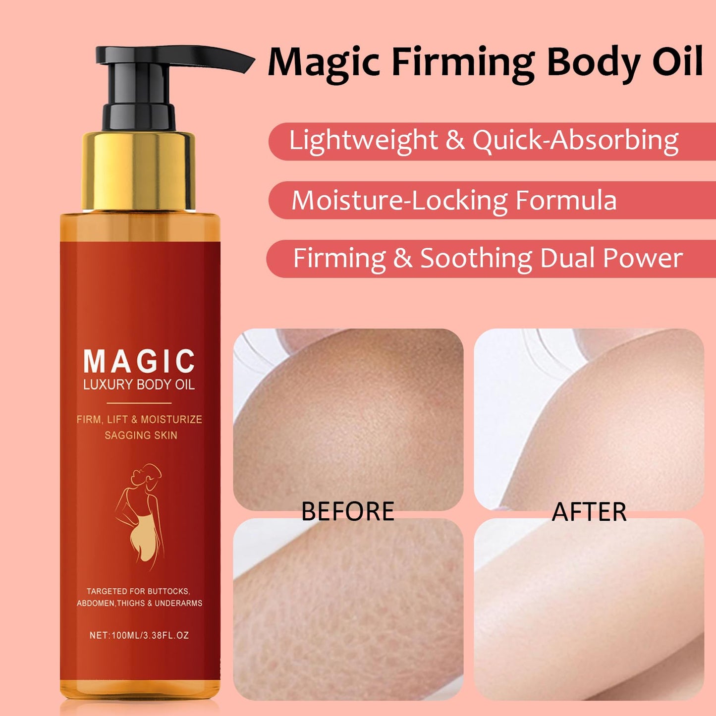 Shengqialun Magic Luxury Body Oil - Magic Firming Body Oil For Saggy Skin - Enhance Elasticity & Reduce Fine Lines For Women- Ideal For Hydrating & Firming