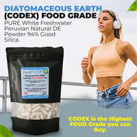 FoodPURA Food Grade Diatomaceous Earth Capsules (Codex) Pure White 94% Silica Fresh Water Sourced 600mg (90)
