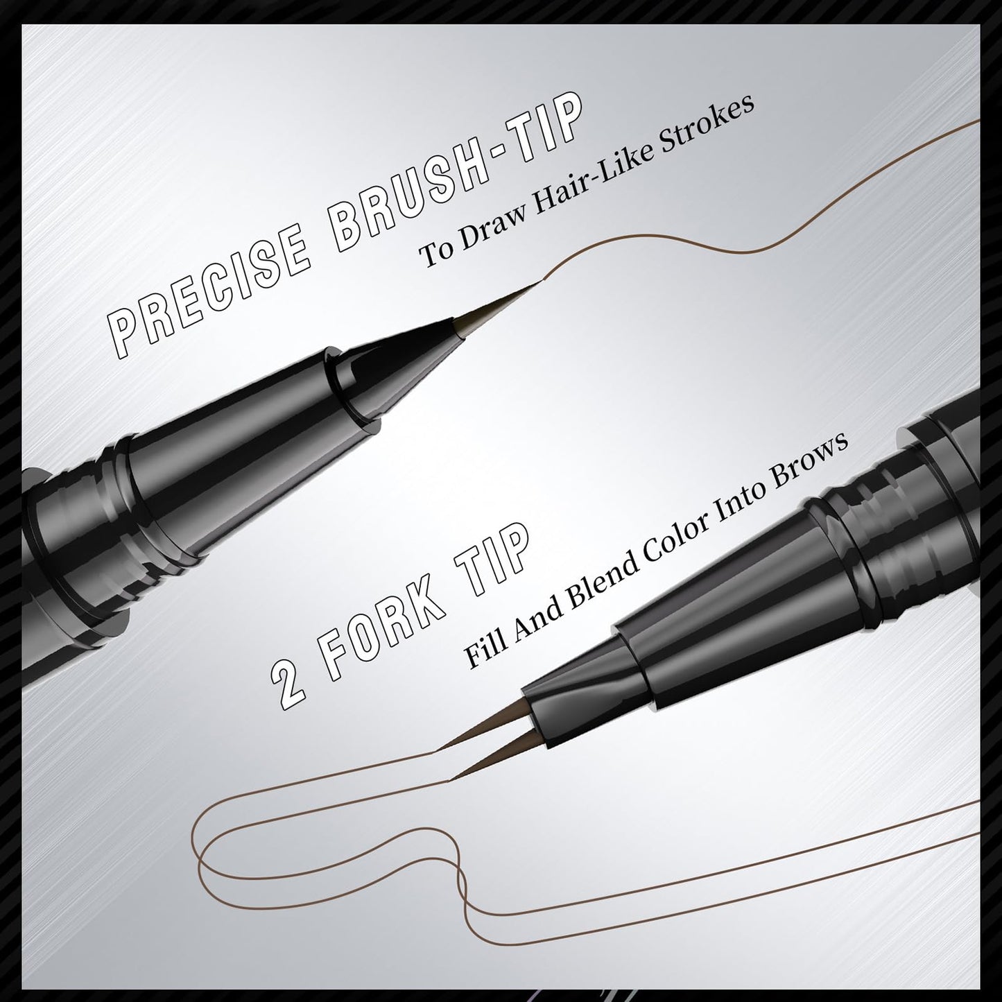 FresFresi 2-in-1 Dual-Ended Microblading Eyebrow Pen - Waterproof with Micro-Fork-Tip & Precise Brush-Tip - Long-lasting Brow Pencil for Natural Looking Brows in Brown Shade (Brown)