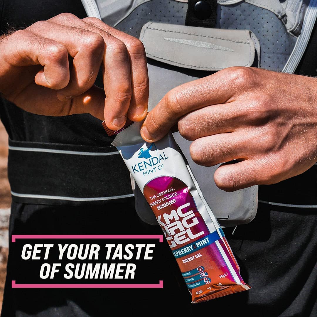Kendal Mint Co. KMC NRG GEL: Refreshing Raspberry Mint Energy Gel | 27g Dual Carb | +Electrolytes | +B Vitamins | Informed Sport | Vegan | Gluten Free (6x70g)