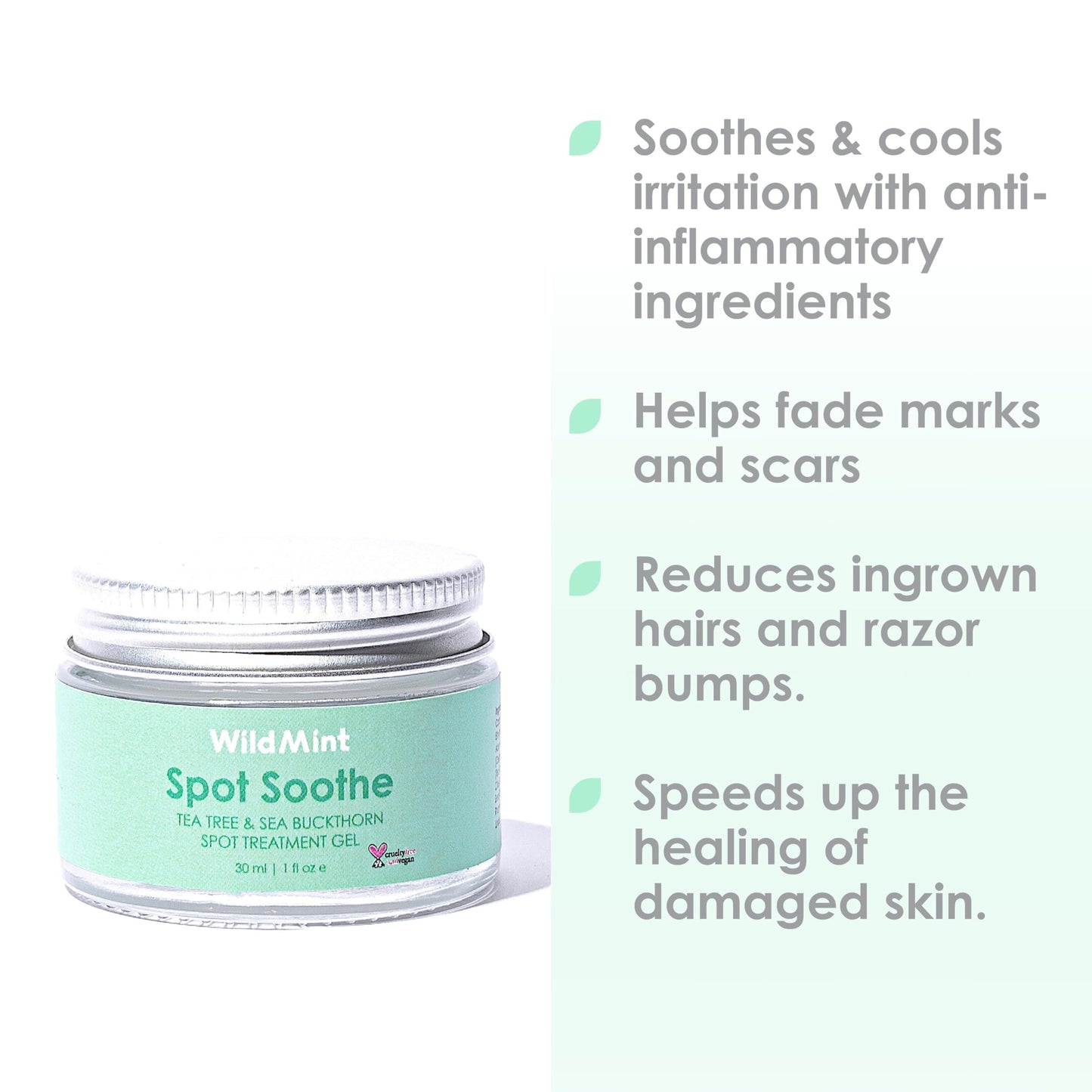 WildMint Spot Soothe Natural Spot Treatment Gel | For Breakouts, Scars & Irritation | Tea Tree Healing Serum for Acne Prone Skin & Ingrown Hairs | UK Made Vegan & Cruelty-Free Skincare | 30ml