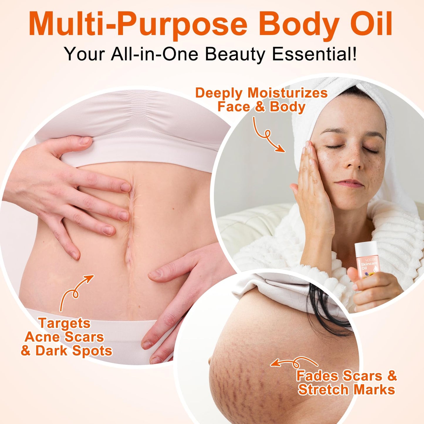 Tamiodfo Skincare Body Oil, Serum for Scars and Stretchmarks, Face Moisturizer Dry Skin, Non-Greasy, Dermatologist Recommended, Non-Comedogenic, For All Skin Types, with Vitamin A, E