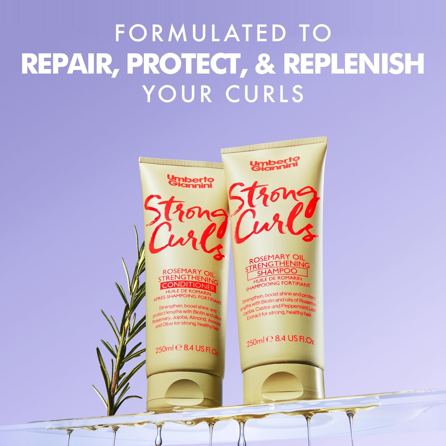 Umberto Giannini Strong Curls Rosemary Oil Strengthening Conditioner for Curly, Coily, Wavy Hair - Includes Biotin + Peppermint - Sulphate Free + Vegan
