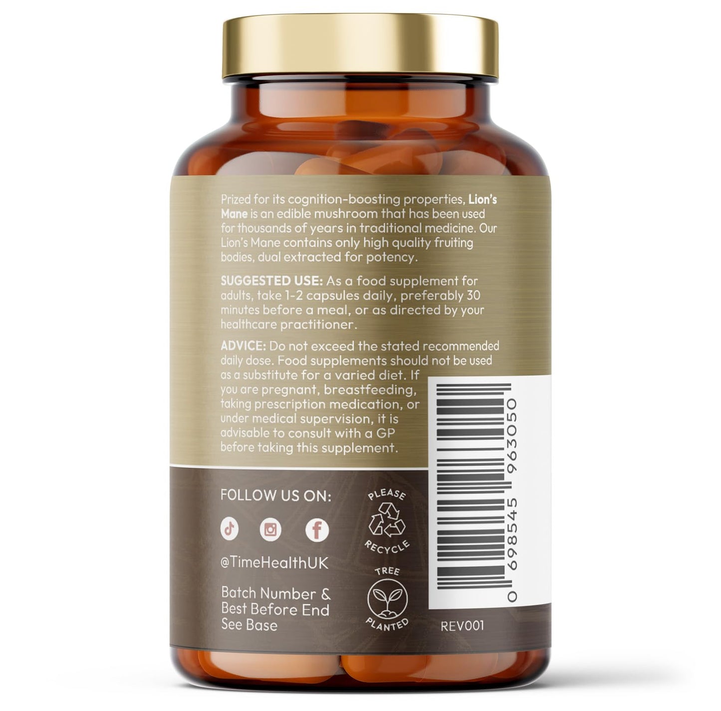 Time Health Lions Mane High Strength Extract - 50% Polysaccharides / 30% Beta 1,3/1,6 D Glucan - No Fillers, Binders or Flow Agents - 3rd Party Tested - UK Made - 60 Capsules