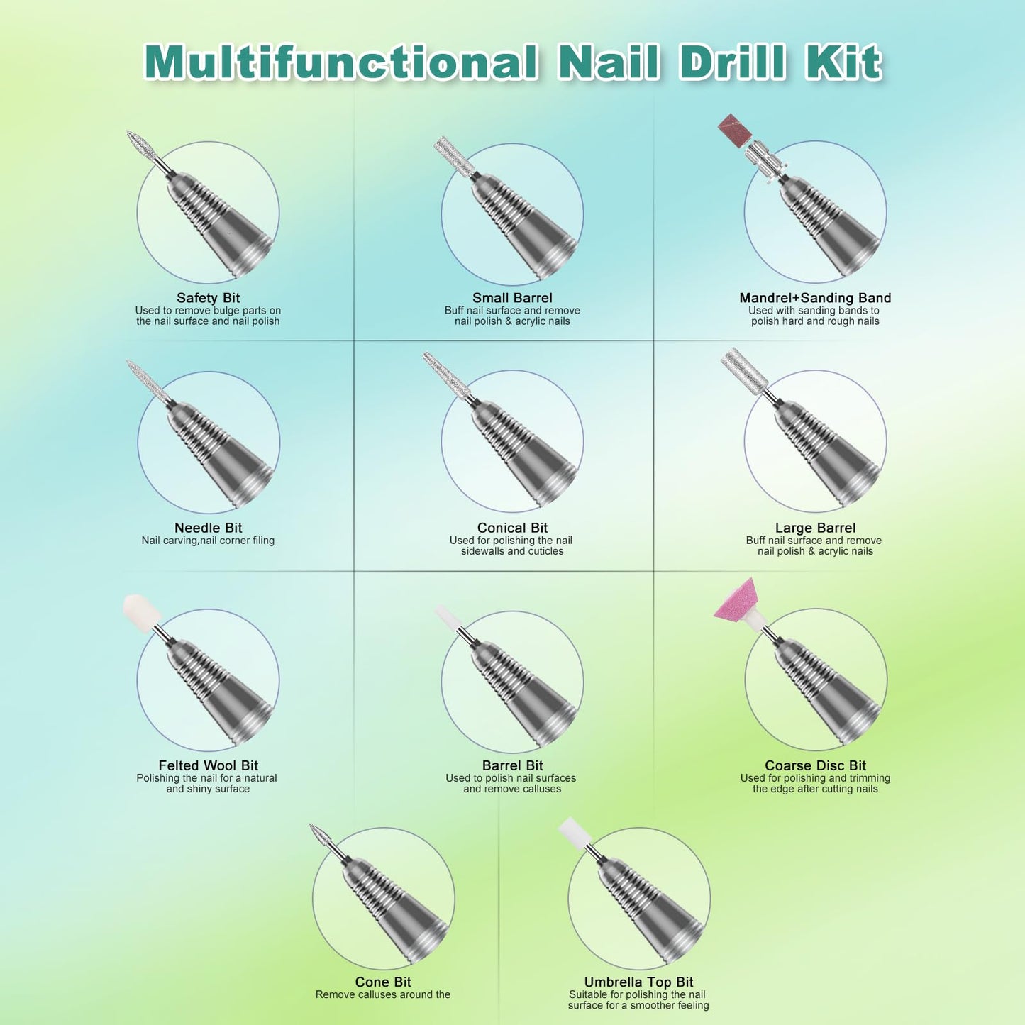 NAILGIRLS Cordless Electric Nail Files, T18 Professional Rechargeable Nail Drill 35000 RPM, Portable E File Kit for Acrylic Gel Nails Manicure Salon Home, White