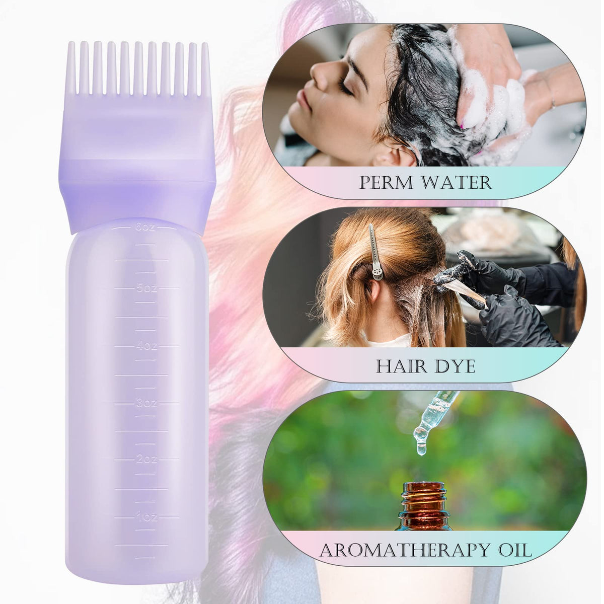 Gezimetie Root Comb Applicator Hair Dye 3 Pack Bottle with Graduated Scale