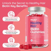fmula+ Healthy Hair Biotin Gummies for Hair Growth | Hair, Skin and Nail Gummies | Vegan Biotin Supplement for Women | High Strength Biotin Hair Vitamins | Made in The UK - Double Value Pack (60 x 2)