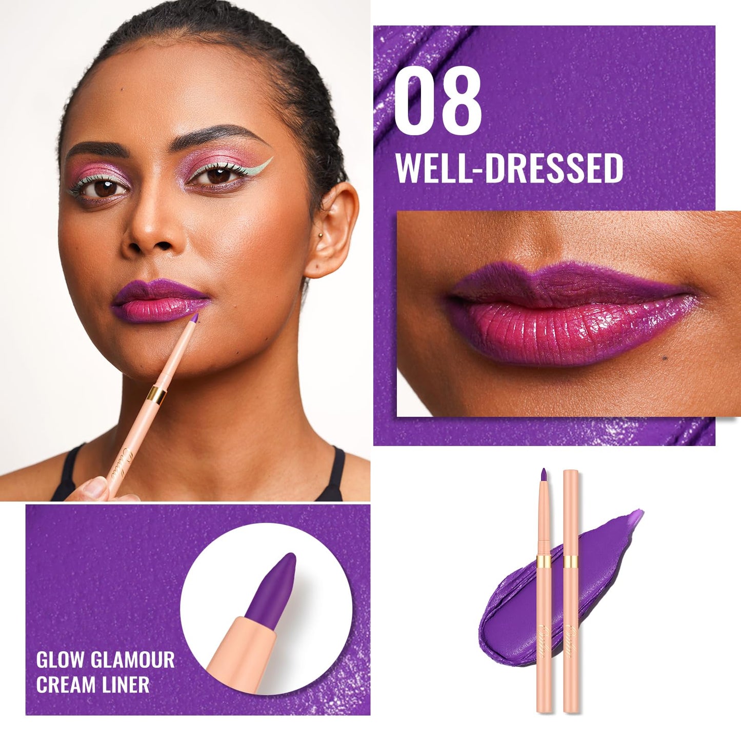 Oulac OULAC Matte Purple Lip Liner, Waterproof Lipliner Pencil Lasts 24H +, Highly Pigmented, Smooth and Smudge-proof Formula, Contour Your Lips, Vegan (08) Well-dressed