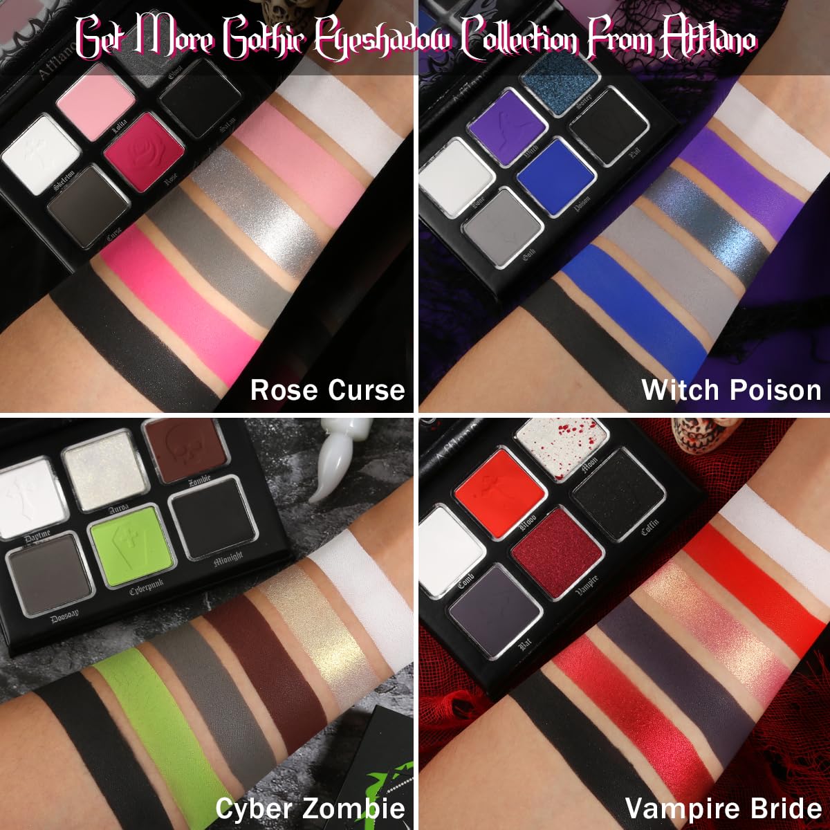 Afflano Goth Eyeshadow Palette Purple Blue, Multichrome Chrome Blue Purple Matte Black White Grey Dark Eye Shade, Gothic Halloween Makeup Eye Shadow Pallet for Costume Joker Clown Cosplay SFX Makeup