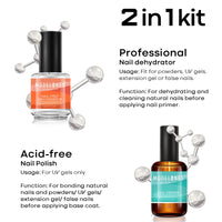 Modelones Professional Gel Nail Polish Primer, 2Pcs 15ml Acid Free Natural Nail Prep Dehydrate, Air Dry Superior Bonding Primer for Acrylic Powder Supplies Set
