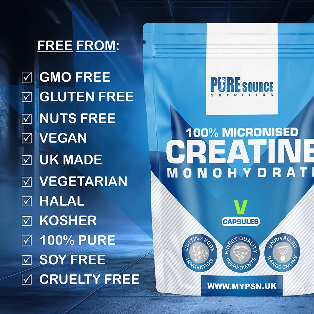 Pure Source Nutrition Creatine Monohydrate Capsules 3000mg Vegan Creatine Capsule - Gym Supplement for Men & Women - Creatine Monohydrate Powder Unflavoured Alternative Energy Supplement Workout by PSN (360 Capsules)
