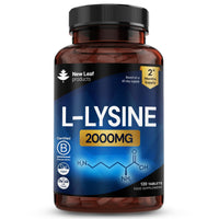 NEW LEAF PRODUCTS L-Lysine Tablets 2000mg - High Strength Lysine Nutritional Supplements - Essential Amino Acid L Lysine - 120 Vegan Lysine Tablets 2 Month Supply Made in The UK By New Leaf