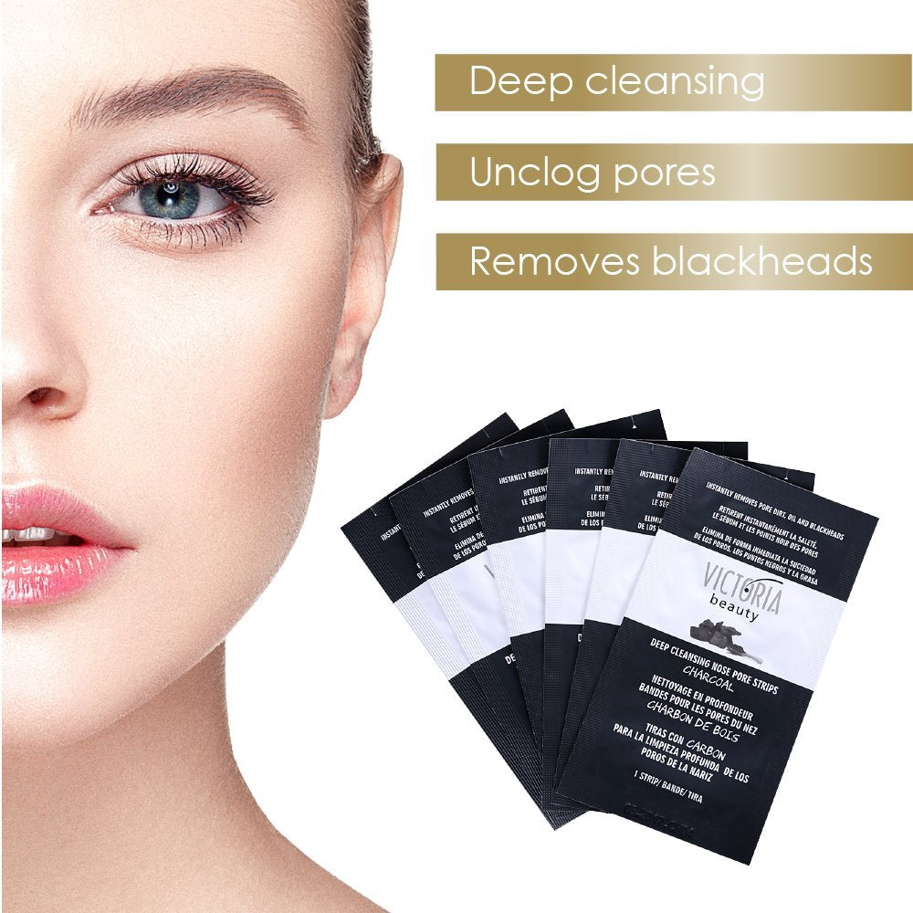 Victoria Beauty Deep Cleansing Nose Pore Strips with Activated Charcoal and Witch Hazel Water – Perfect Blackhead Cleanser and Remover – 6 Nose Strips in a Box