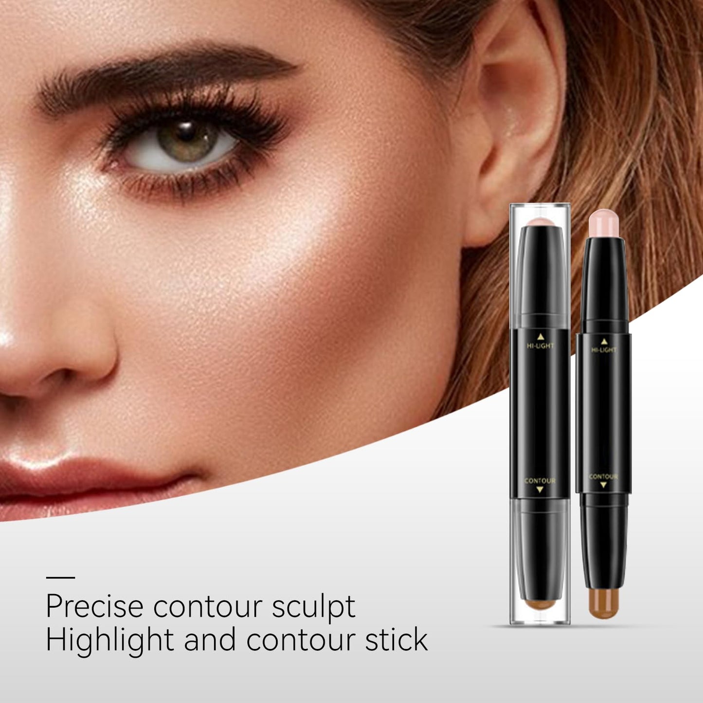 LYNTYAOU 2-in-1 Contour,Highlighter & Contour Stick,Brighten Shadow with Brush Kit,Smooth Sculpting Bronzer for Medium Skin Tone, Long Lasting & Waterproof Contour Sticks Kit for Light Skin Face Makeup
