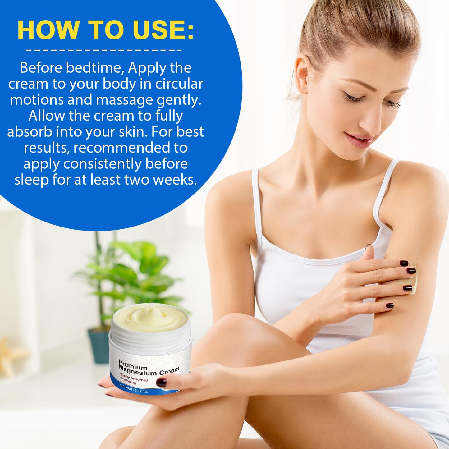 NBXINSLF Magnesium Cream, Moisturising Body Lotion with Almond Oil, Lavender and Vitamin E, Fast-Absorbing Formula for Daily Skin Care， 90G