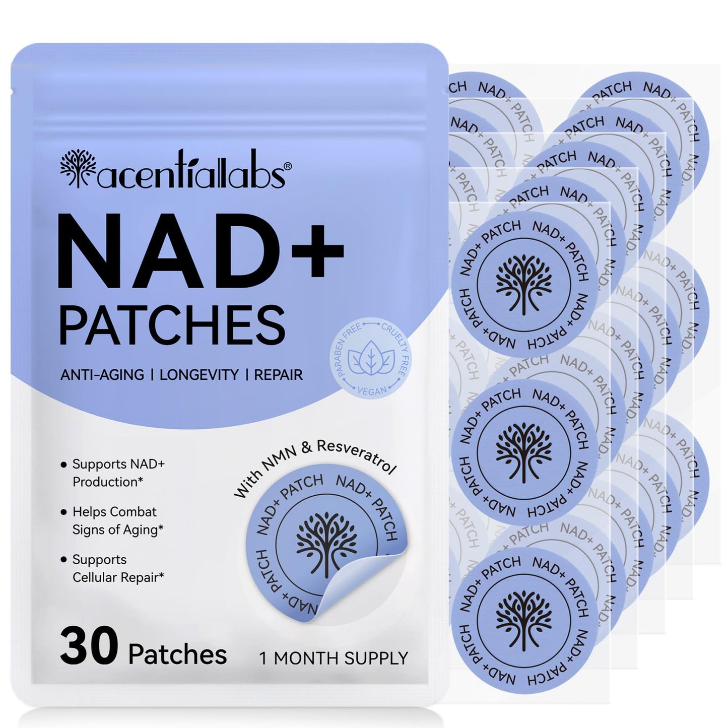APCKFLEE NAD+ Patches for Women, NAD+ Patch for Anti-Aging and Wellness Support, Nicotinamide, Vitamin C, Premium 8-Hour Time-Release Formula, Vegan, 30 Count