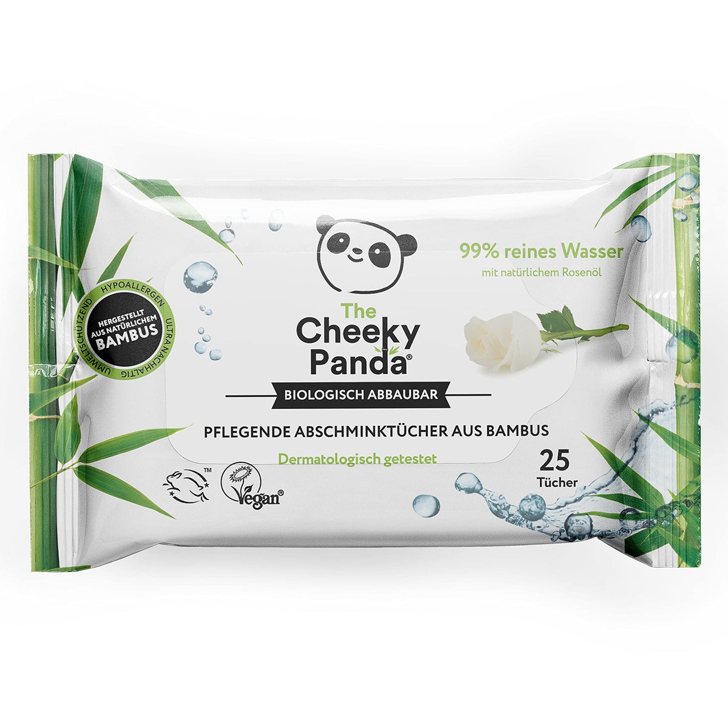 The Cheeky Panda Bamboo make-up wipes, rose, 25 wet wipes per pack, biodegradable, super soft and sustainable
